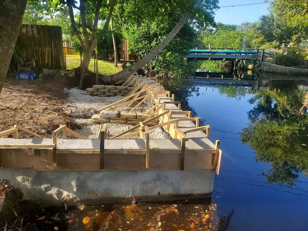 Seawall cap repair with framing