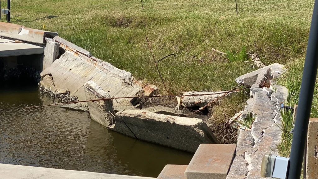 Damaged and failing Seawall in charlotte county