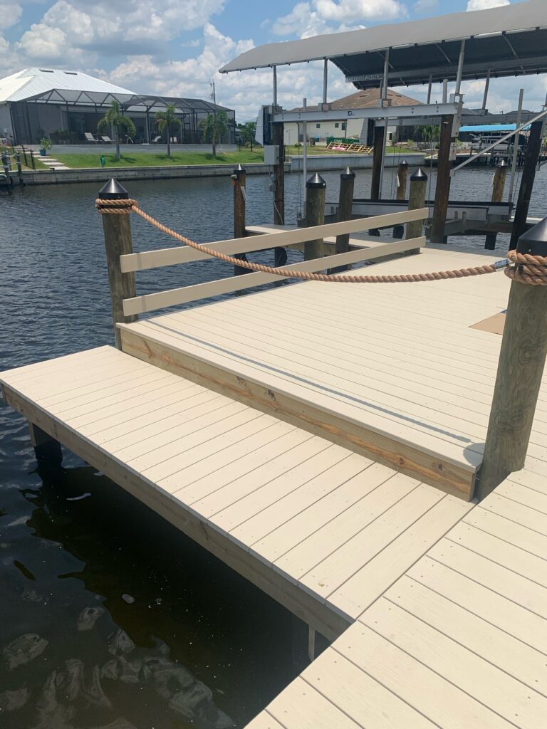 Custom Dock built by cape coral based dock Builder Submerged Consultants